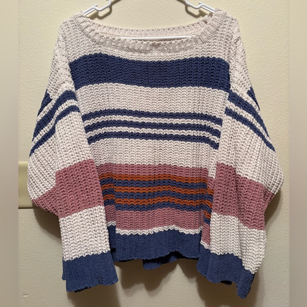 By Together Blue and Pink Striped Chunky Knit Sweater